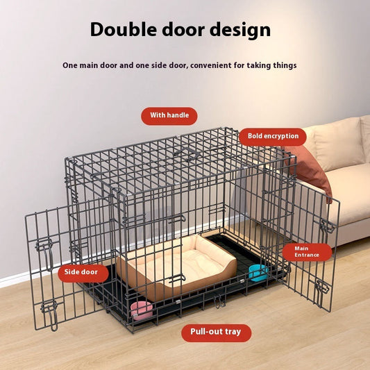 KFX-7967293 Large Encrypted Folding Dog Crate for Corgis and Shiba Inus, Iron Wire Construction, Two Size Options