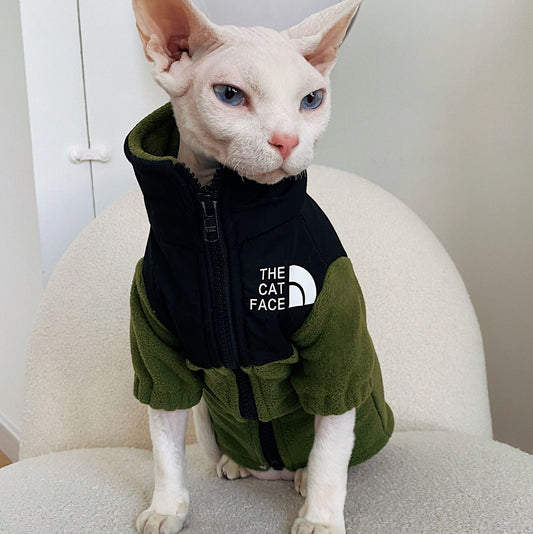 KFX-7967805 Cozy Coral Fleece Cat Clothes in Army Green, Sapphire Blue, and Beige - Multiple Sizes Available