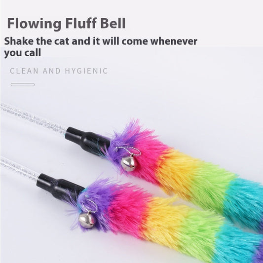 KFX-7968445 Rainbow Striped Long Plush Cat Teaser Toy for Interactive Play
