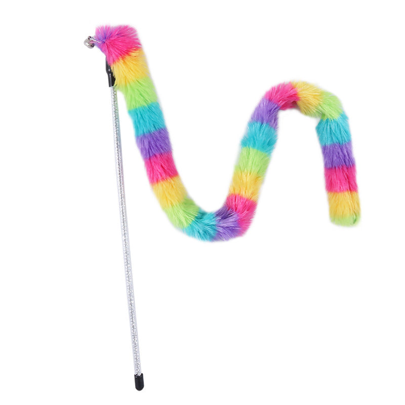 KFX-7968445 Rainbow Striped Long Plush Cat Teaser Toy for Interactive Play