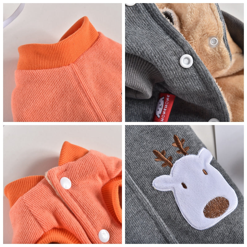 KFX-7969981 Cozy Double-Sided Flannel Jacket for Chihuahuas in Orange and Gray - Sizes S to 2L
