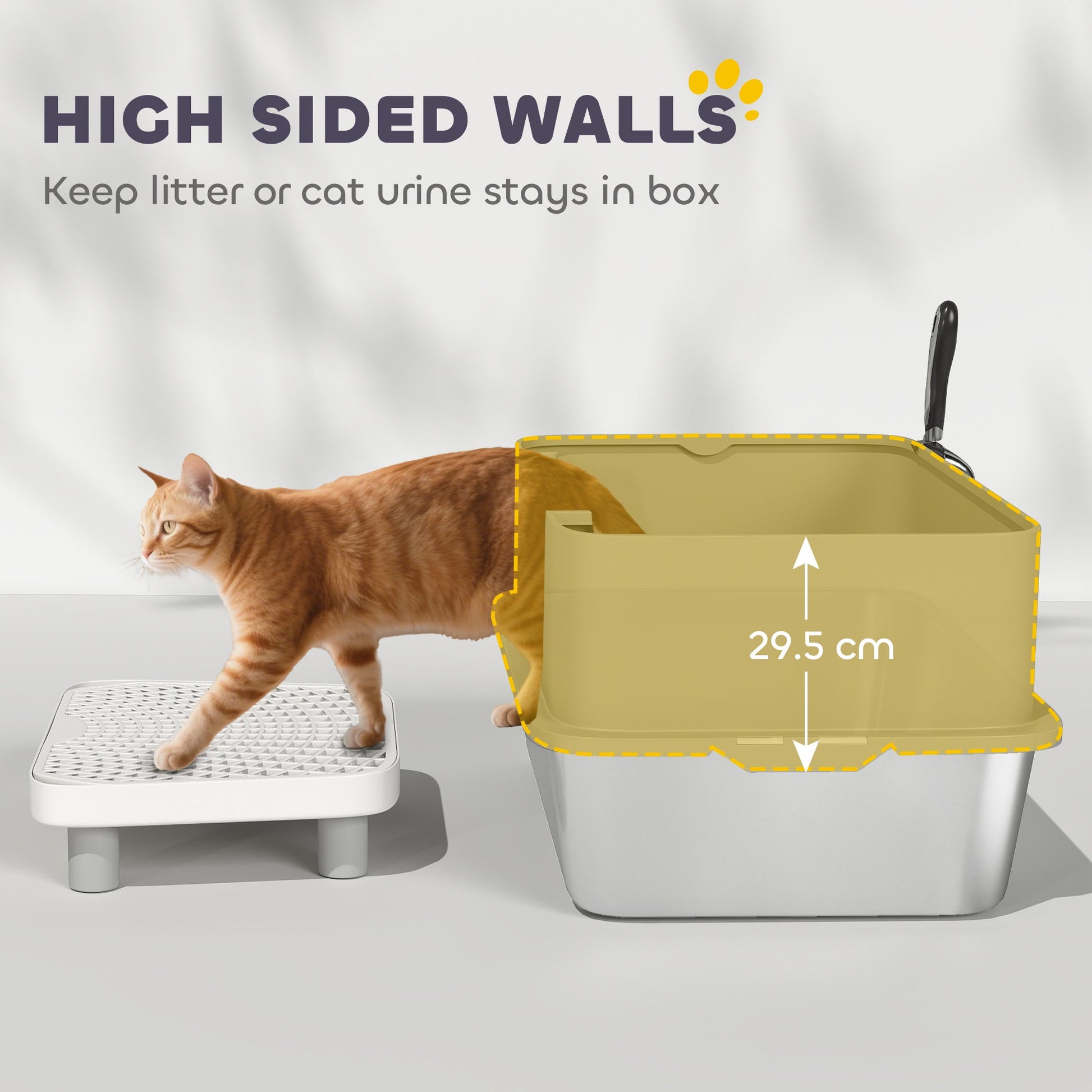 KFX-7974845 Stainless Steel Cat Litter Box with High Sides, Scoop, and Anti-Urine Leakage Design