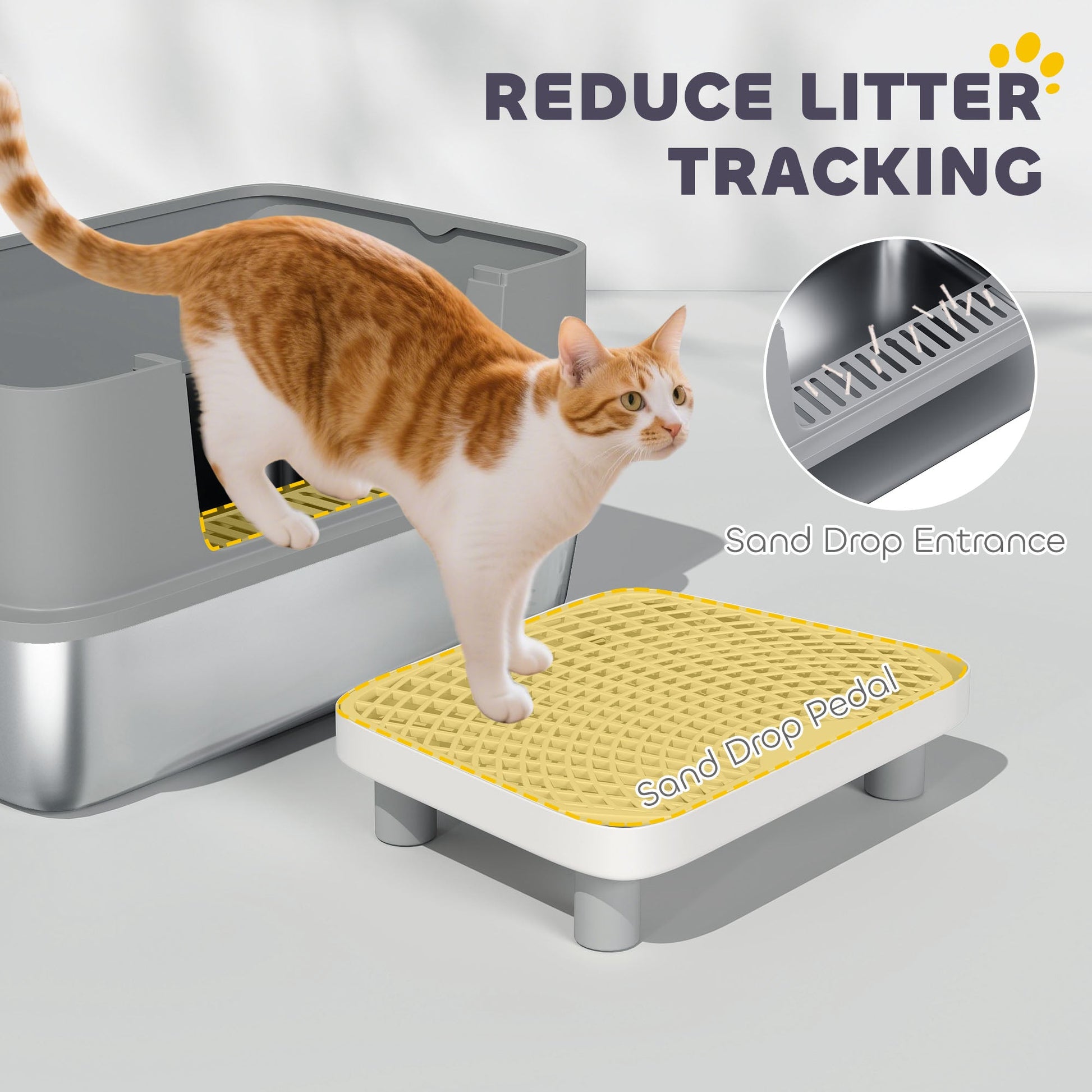 KFX-7974845 Stainless Steel Cat Litter Box with High Sides, Scoop, and Anti-Urine Leakage Design