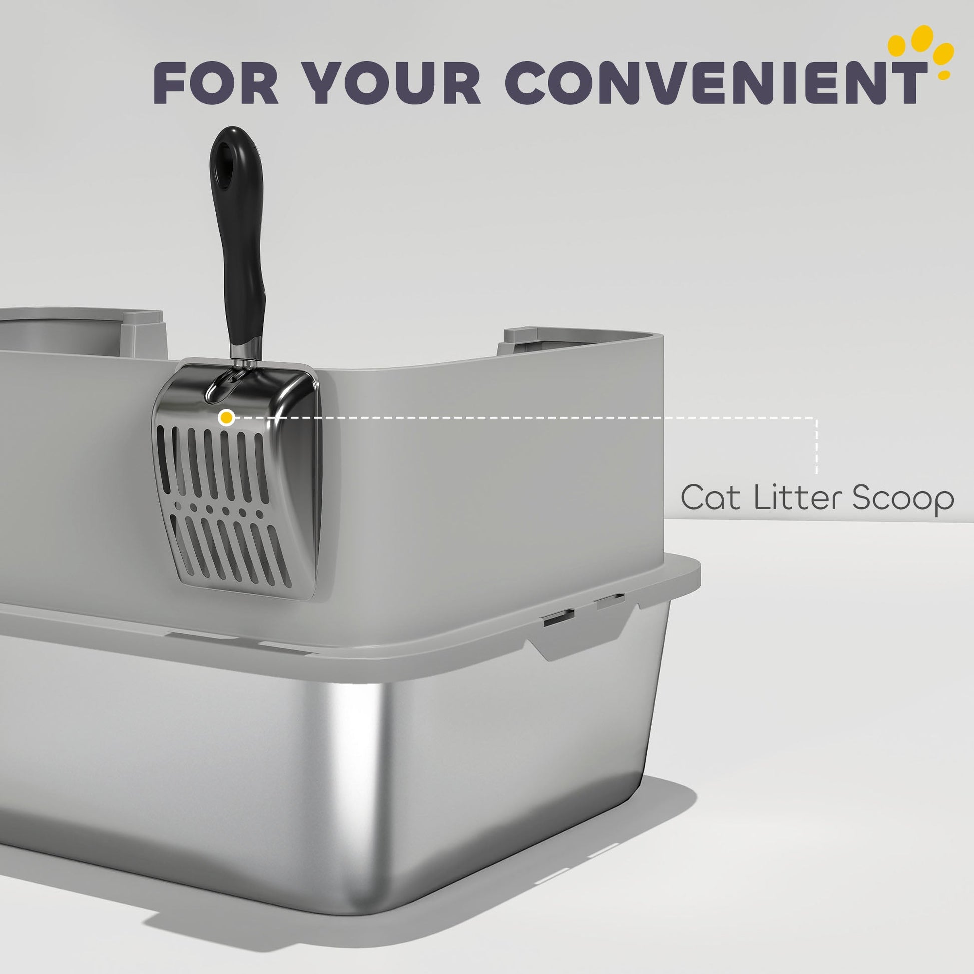 KFX-7974845 Stainless Steel Cat Litter Box with High Sides, Scoop, and Anti-Urine Leakage Design