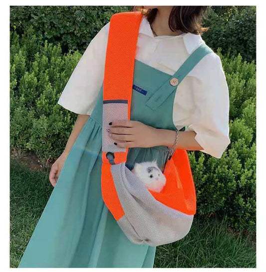 KFX-7975613 Portable Pet Travel Messenger Bag with Breathable Mesh Design - Adjustable Shoulder Straps and D-Shaped Ring