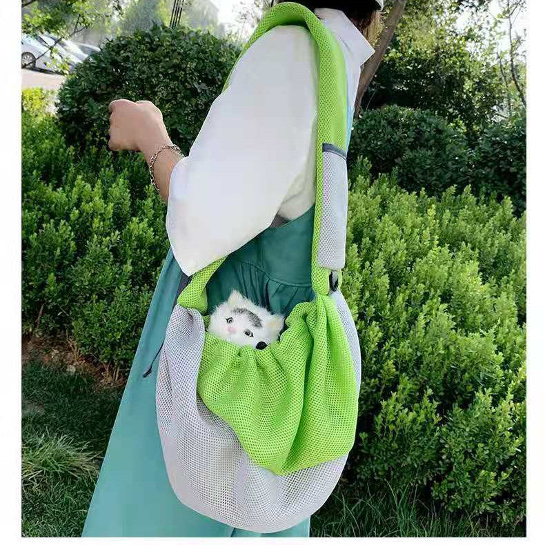 KFX-7975613 Portable Pet Travel Messenger Bag with Breathable Mesh Design - Adjustable Shoulder Straps and D-Shaped Ring