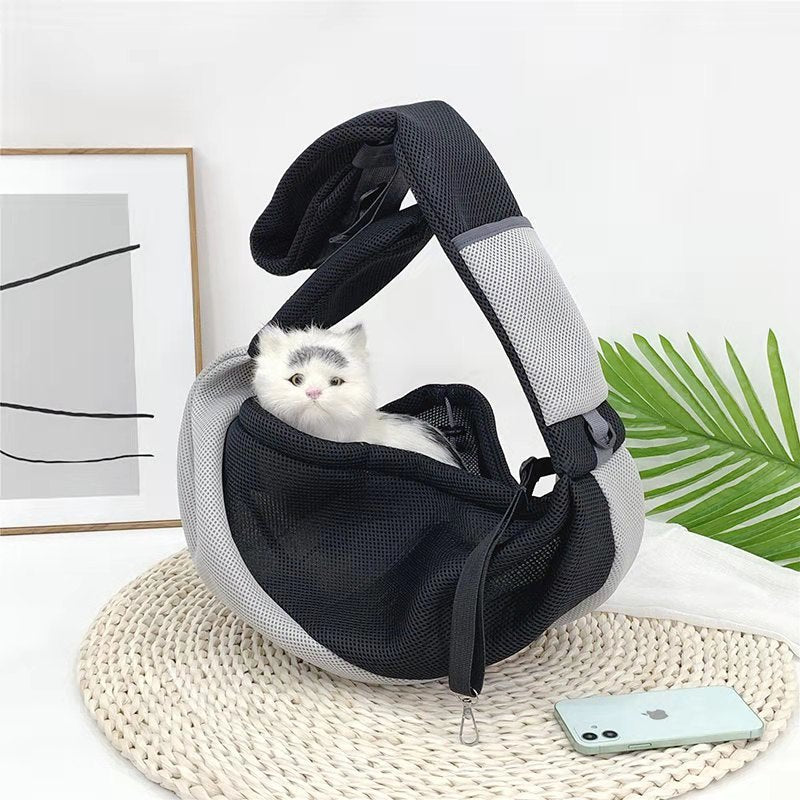 KFX-7975613 Portable Pet Travel Messenger Bag with Breathable Mesh Design - Adjustable Shoulder Straps and D-Shaped Ring