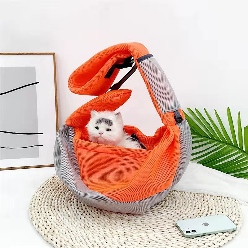 KFX-7975613 Portable Pet Travel Messenger Bag with Breathable Mesh Design - Adjustable Shoulder Straps and D-Shaped Ring