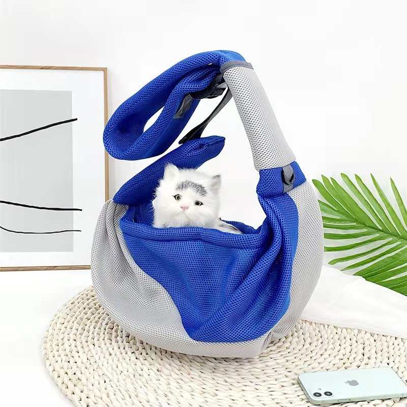KFX-7975613 Portable Pet Travel Messenger Bag with Breathable Mesh Design - Adjustable Shoulder Straps and D-Shaped Ring