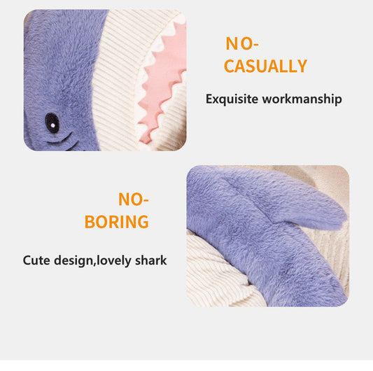 KFX-7976637 Cozy Shark Pattern Pet Bed for Small to Medium Dogs and Cats - Soft Velvet Cushion Sleeping Mat
