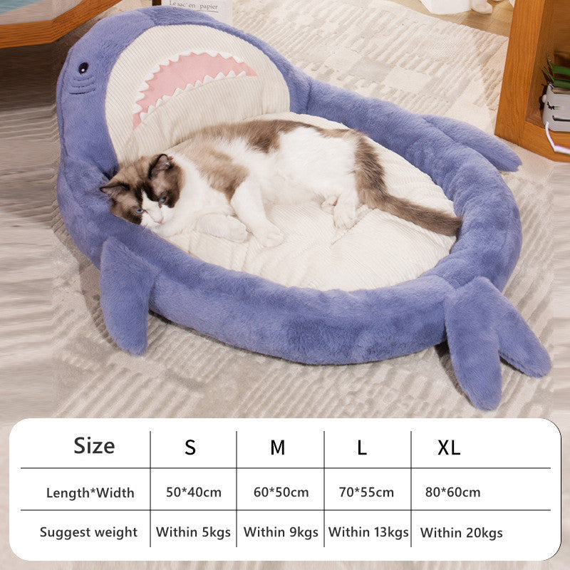 KFX-7976637 Cozy Shark Pattern Pet Bed for Small to Medium Dogs and Cats - Soft Velvet Cushion Sleeping Mat