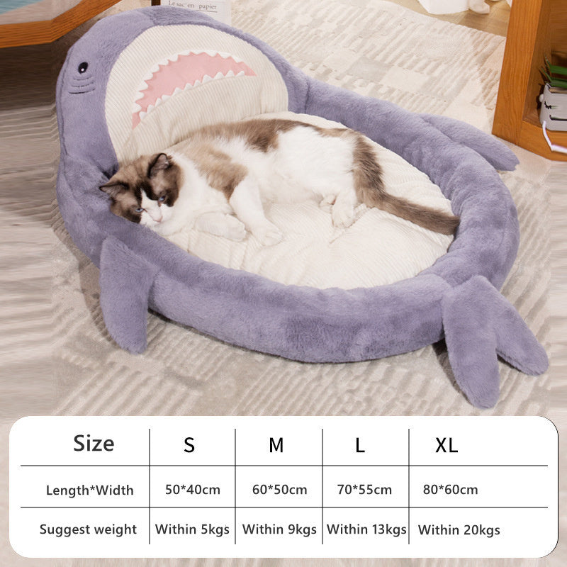 KFX-7976637 Cozy Shark Pattern Pet Bed for Small to Medium Dogs and Cats - Soft Velvet Cushion Sleeping Mat