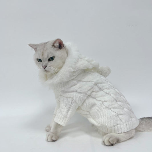 KFX-7977149 Warm White Wool Sweater for Pets - Autumn and Winter Collection, Available in Multiple Sizes