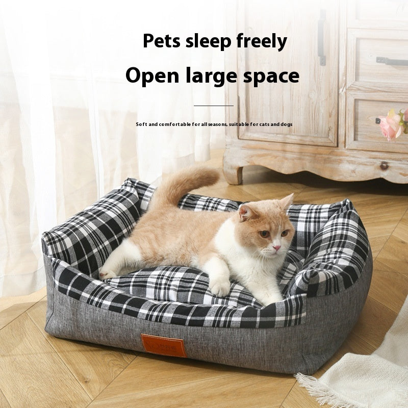 KFX-7979197 Striped Open Nest Square Kennel for Dogs - Plush Fabric in Light and Dark Gray
