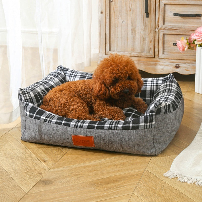 KFX-7979197 Striped Open Nest Square Kennel for Dogs - Plush Fabric in Light and Dark Gray