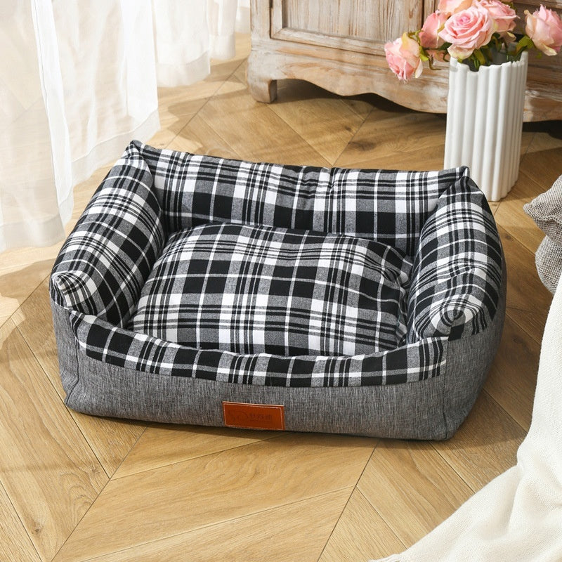 KFX-7979197 Striped Open Nest Square Kennel for Dogs - Plush Fabric in Light and Dark Gray