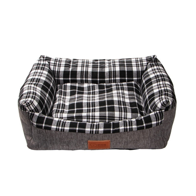KFX-7979197 Striped Open Nest Square Kennel for Dogs - Plush Fabric in Light and Dark Gray