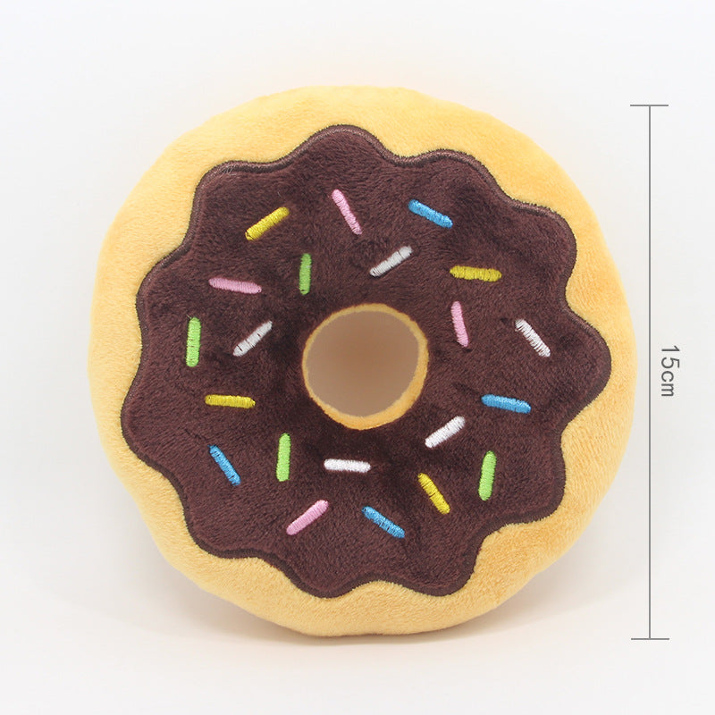 KFX-7979965 Donut Plush Toy for Dogs - 15Cm Bagel Sounding Toy in Pink, Brown, Green, and Blue