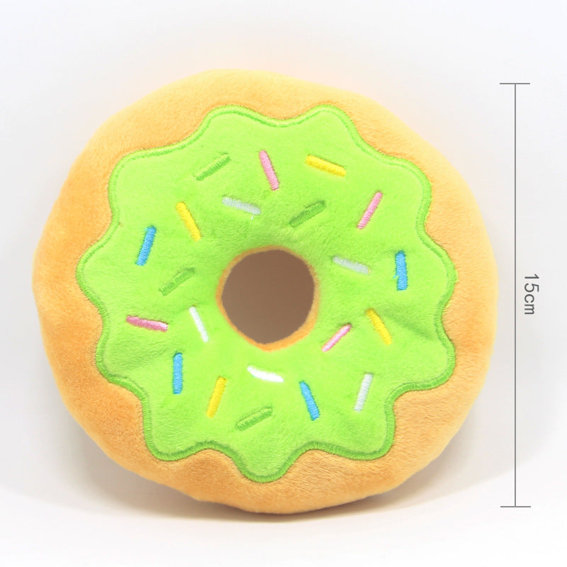 KFX-7979965 Donut Plush Toy for Dogs - 15Cm Bagel Sounding Toy in Pink, Brown, Green, and Blue