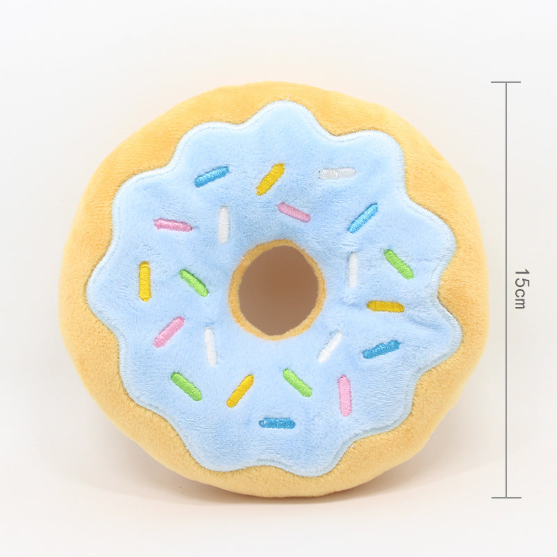 KFX-7979965 Donut Plush Toy for Dogs - 15Cm Bagel Sounding Toy in Pink, Brown, Green, and Blue