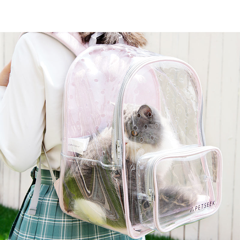 KFX-7981373 Transparent Portable Cat Walking Bag for Cats and Small Dogs, PVC and Canvas Construction