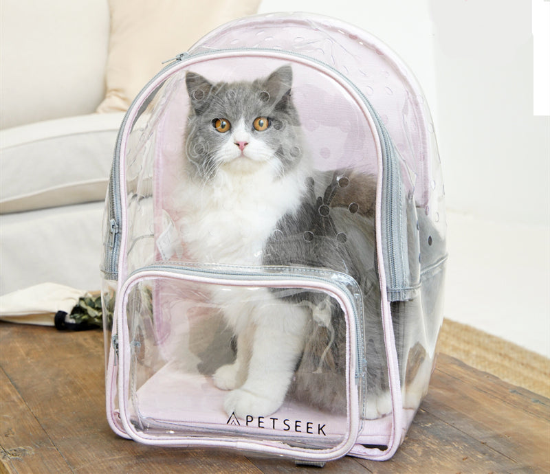 KFX-7981373 Transparent Portable Cat Walking Bag for Cats and Small Dogs, PVC and Canvas Construction
