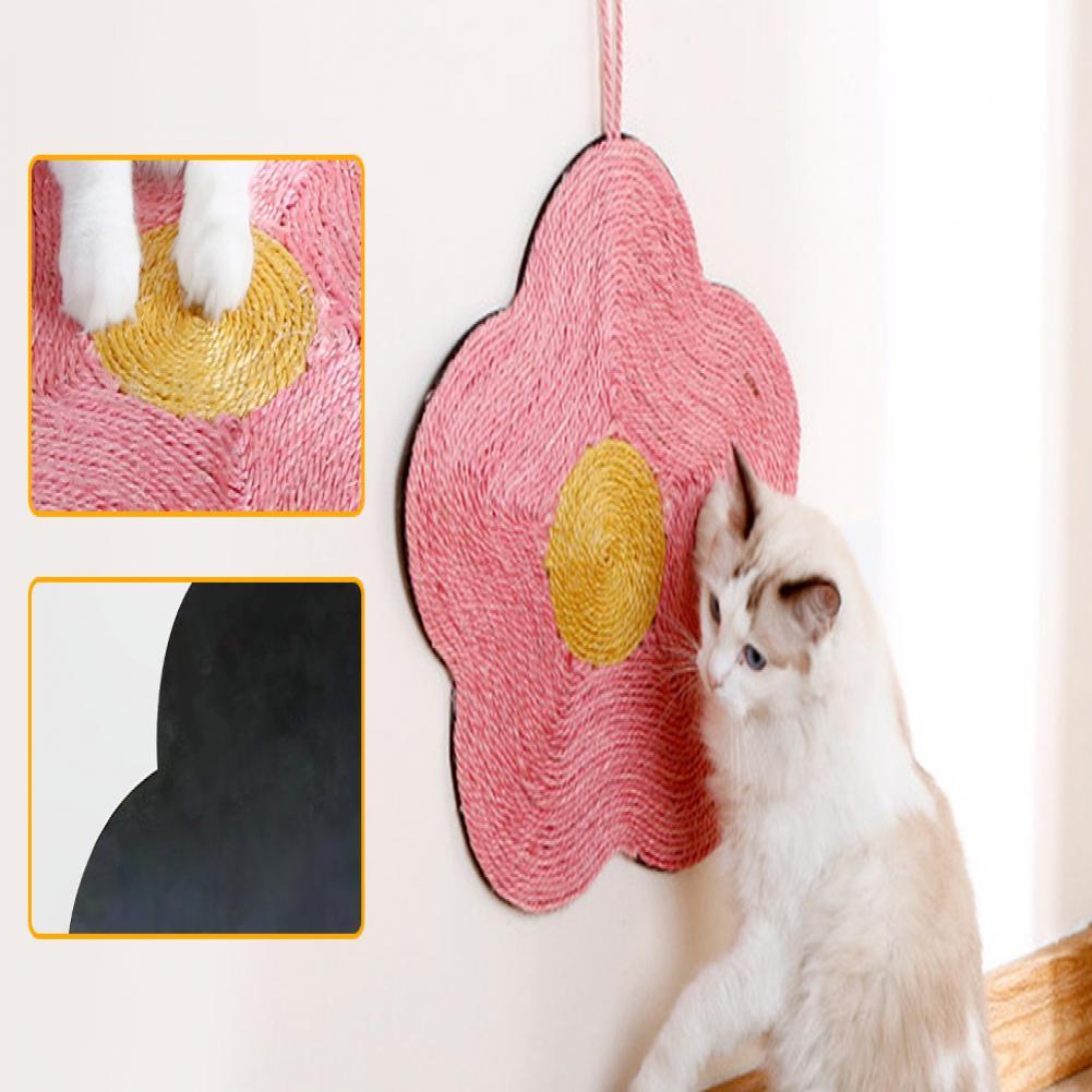 KFX-7982397 Natural Sisal Cat Scratch Pad - Flower & Orange Shapes, Traceless Hook for Wall Hanging, Indoor Claw Grinder Mat