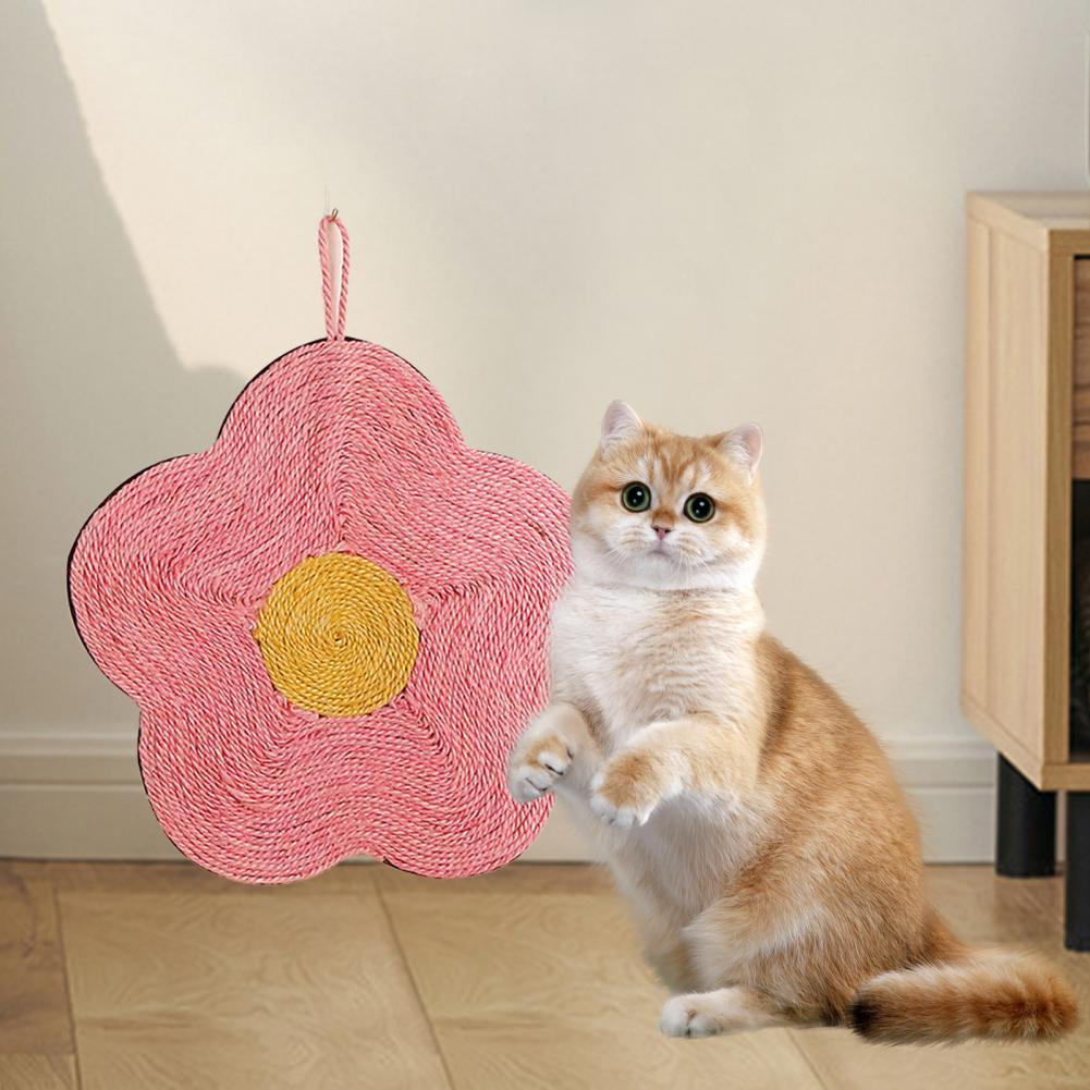 KFX-7982397 Natural Sisal Cat Scratch Pad - Flower & Orange Shapes, Traceless Hook for Wall Hanging, Indoor Claw Grinder Mat