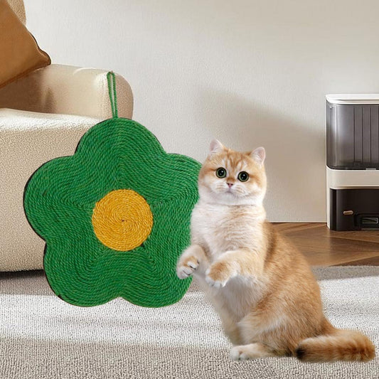 KFX-7982397 Natural Sisal Cat Scratch Pad - Flower & Orange Shapes, Traceless Hook for Wall Hanging, Indoor Claw Grinder Mat