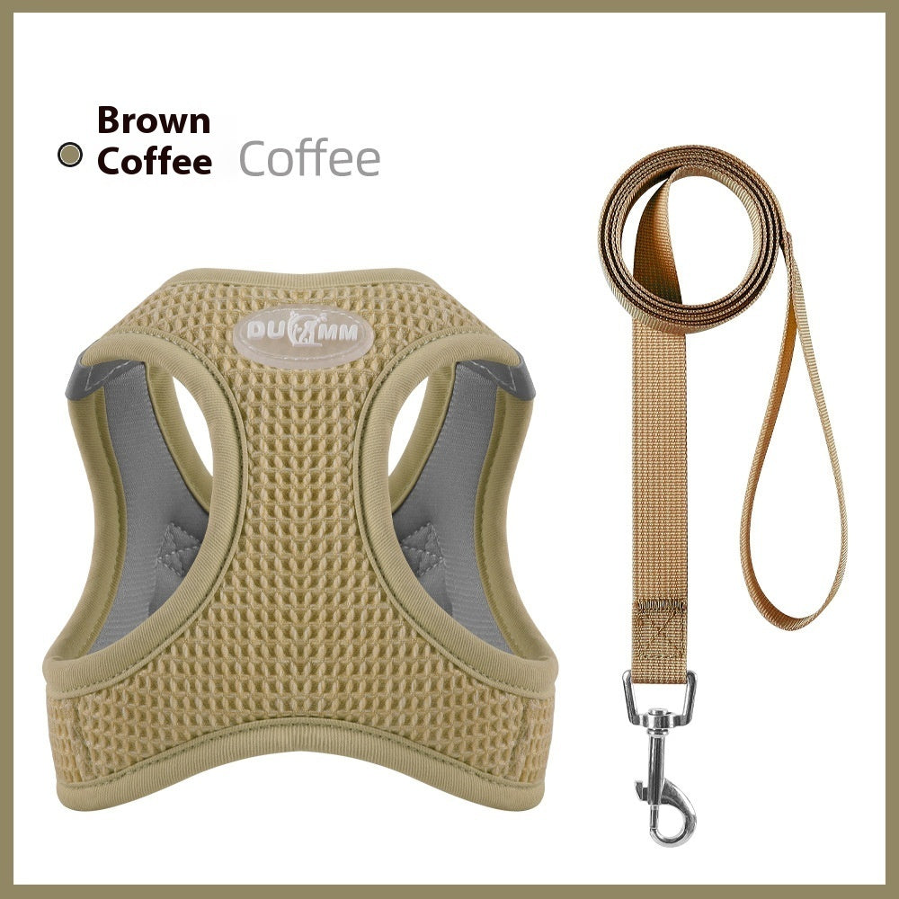 KFX-7984701 Waffle Cat Adjustable Chest Strap with Pulling Rope in Brown, Green, and Purple