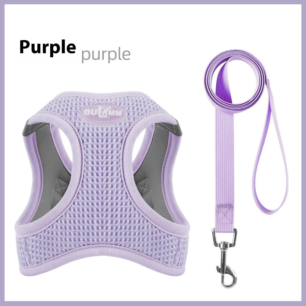 KFX-7984701 Waffle Cat Adjustable Chest Strap with Pulling Rope in Brown, Green, and Purple