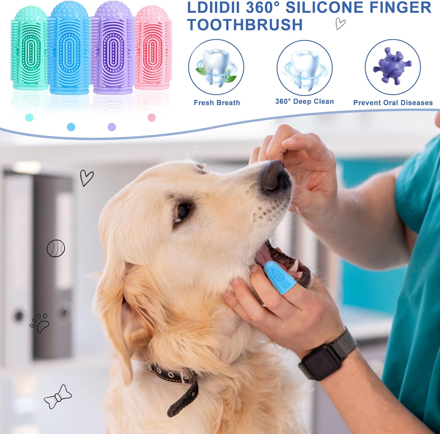 KFX-7988157 360° Silicone Dog and Cat Toothbrush Kit with Finger Brush for Effective Dental Care and Fresh Breath
