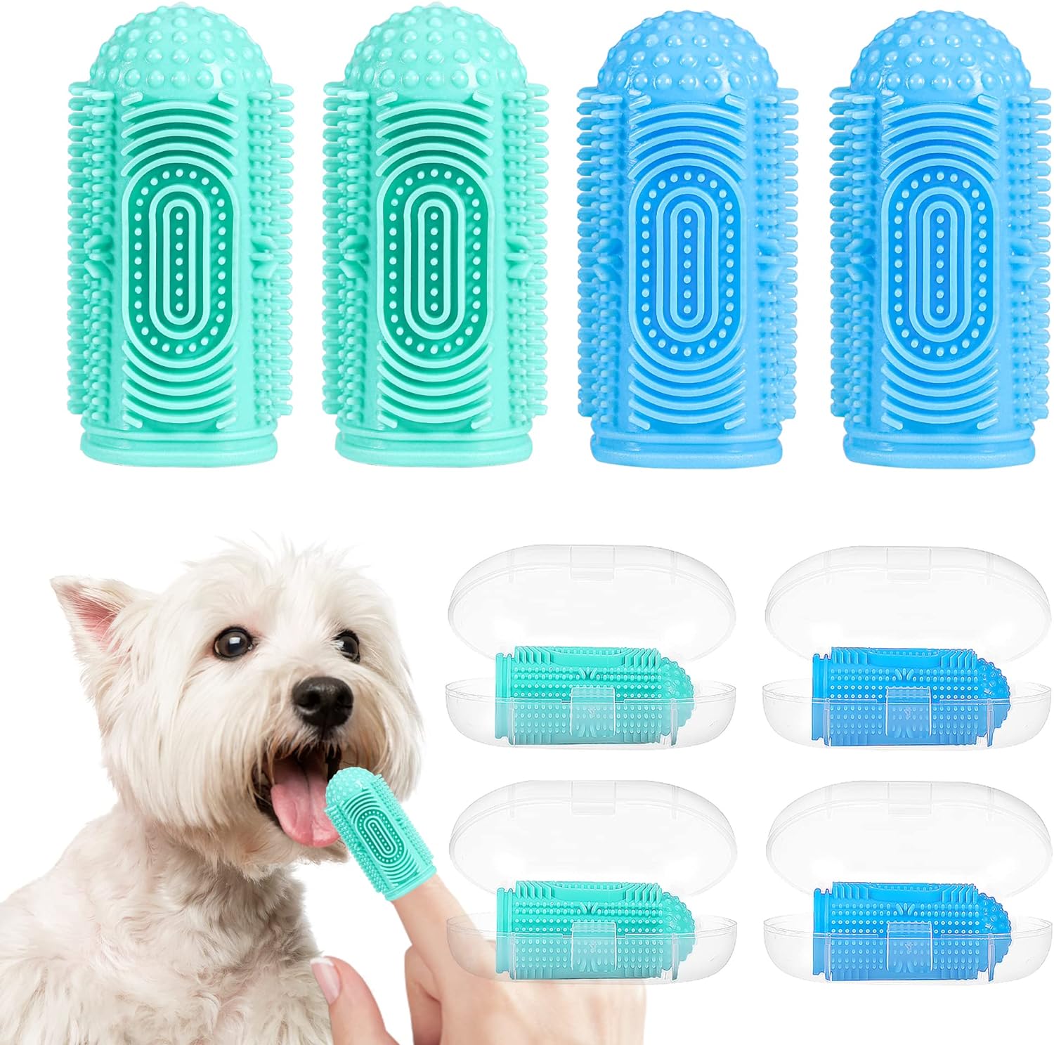 KFX-7988157 360° Silicone Dog and Cat Toothbrush Kit with Finger Brush for Effective Dental Care and Fresh Breath