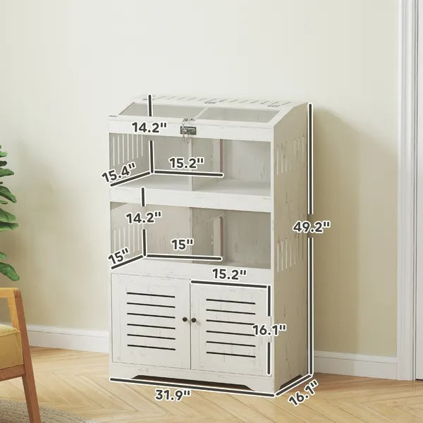 KFX-7988541 Spacious Hamster Cage with Clear Panels and Storage Cabinet for Multiple Small Pets