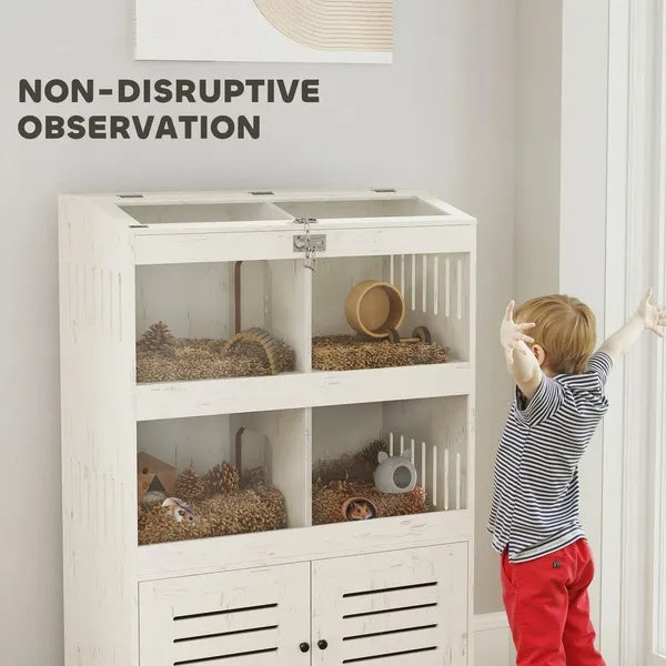 KFX-7988541 Spacious Hamster Cage with Clear Panels and Storage Cabinet for Multiple Small Pets