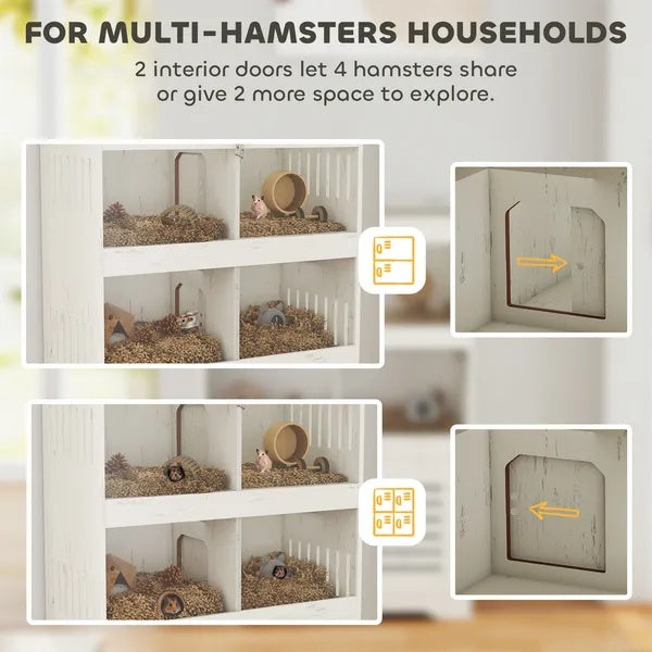 KFX-7988541 Spacious Hamster Cage with Clear Panels and Storage Cabinet for Multiple Small Pets
