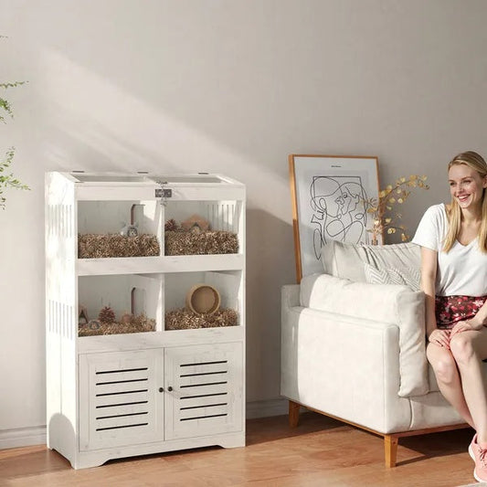 KFX-7988541 Spacious Hamster Cage with Clear Panels and Storage Cabinet for Multiple Small Pets