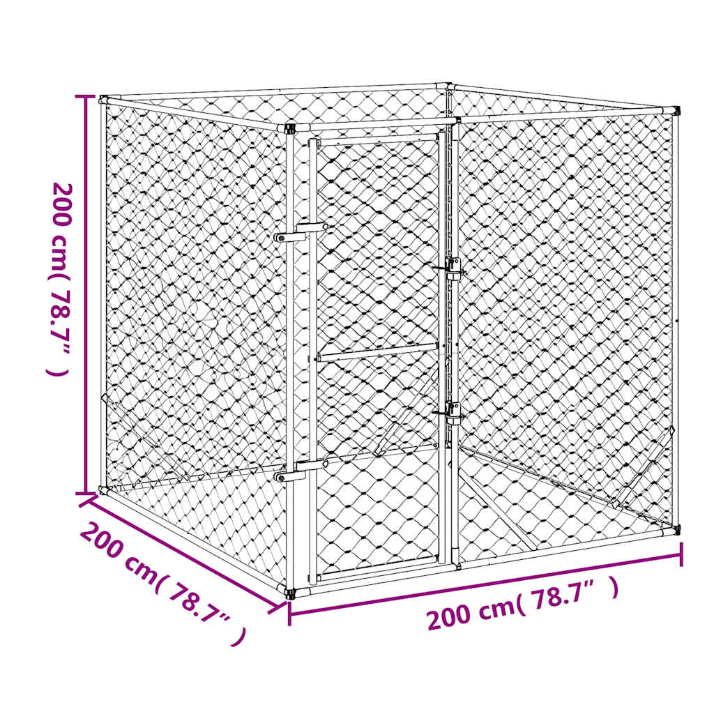 KFX-7989949 Galvanized Steel Outdoor Dog Kennel - 2x2x2 m Enclosure for Pets