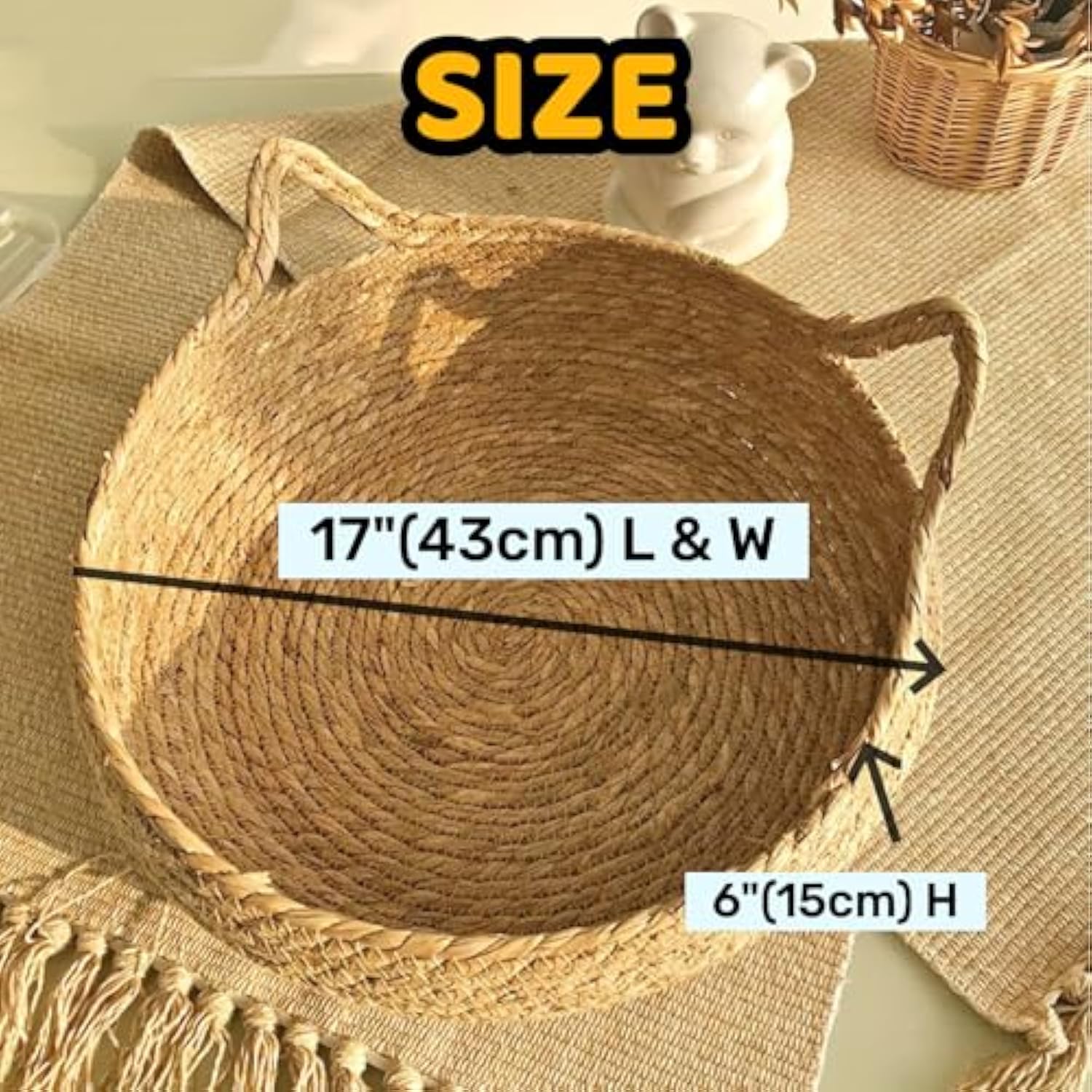 KFX-7992125 Natural Woven Cat Bed with Soft Cushion – Handmade Braided Cattail Leaf Pet House, Eco-Friendly Straw Nest
