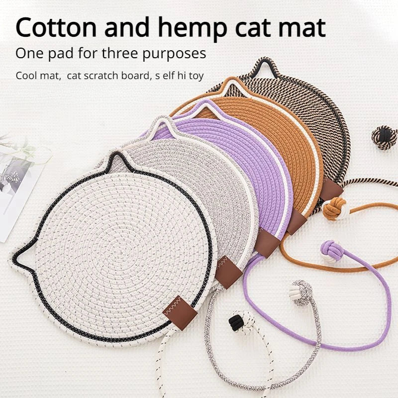 KFX-7992509 Braided Cotton Rope Cat Scratching Mat with Toy Ball - Washable & Eco-Friendly
