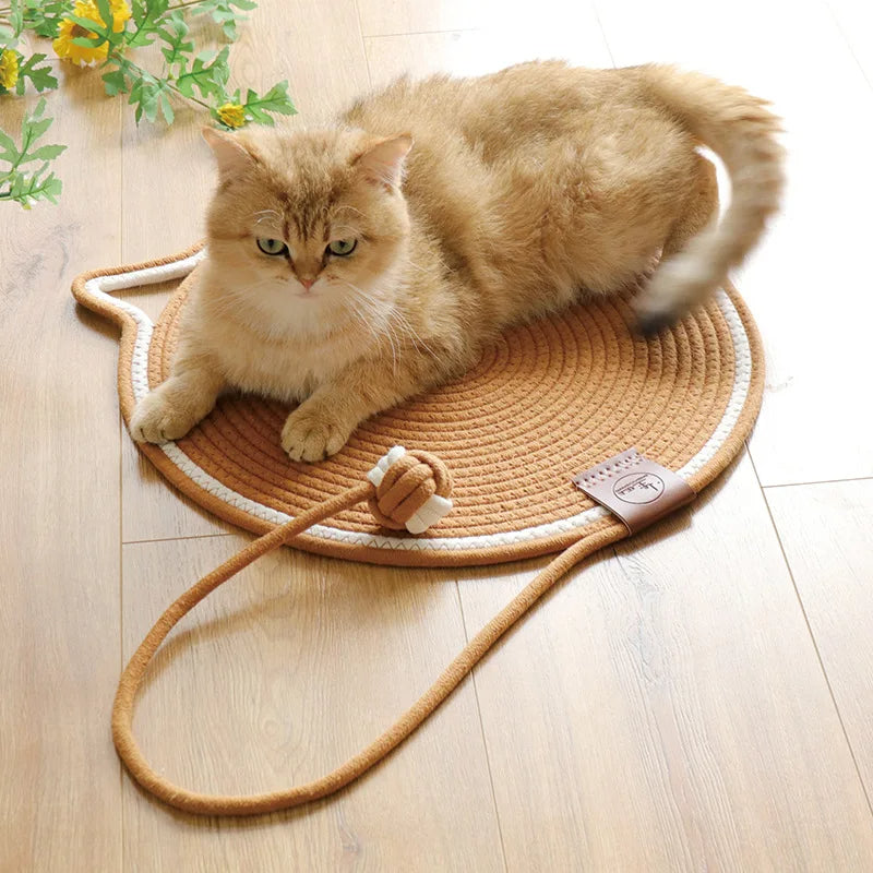 KFX-7992509 Braided Cotton Rope Cat Scratching Mat with Toy Ball - Washable & Eco-Friendly