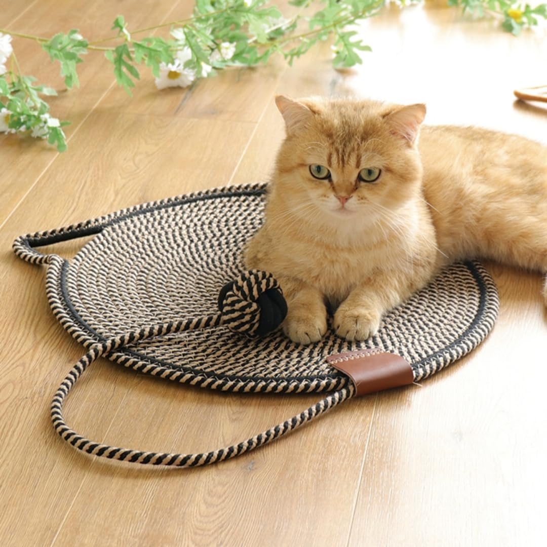 KFX-7992509 Braided Cotton Rope Cat Scratching Mat with Toy Ball - Washable & Eco-Friendly