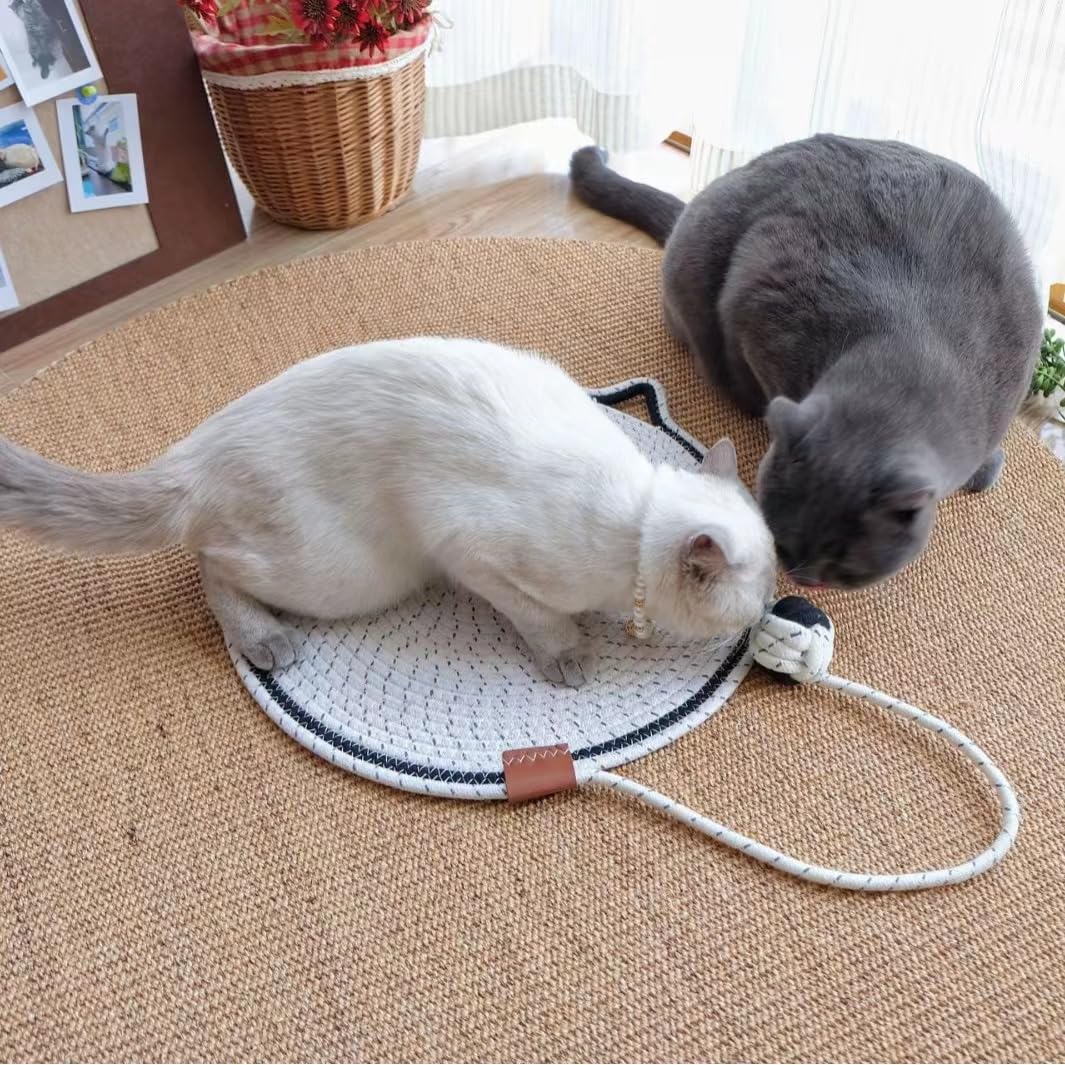 KFX-7992509 Braided Cotton Rope Cat Scratching Mat with Toy Ball - Washable & Eco-Friendly