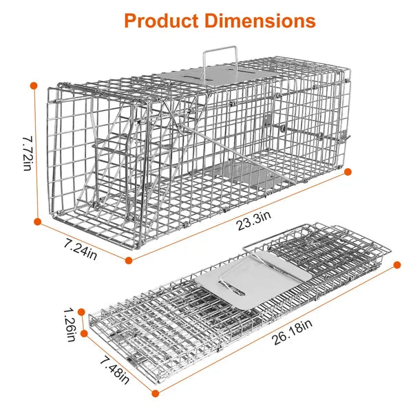KFX-7994301 Humane Live Animal Trap for Small Wildlife – Collapsible Galvanized Wire Cage for Raccoons, Groundhogs, Armadillos, and More