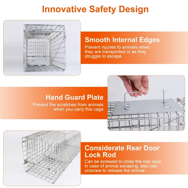 KFX-7994301 Humane Live Animal Trap for Small Wildlife – Collapsible Galvanized Wire Cage for Raccoons, Groundhogs, Armadillos, and More