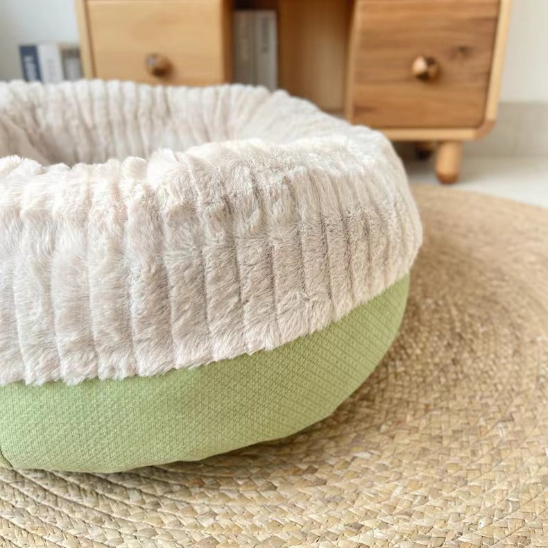 KFX-7994685 Cozy Plush Thickened Round Pet Bed for Cats and Dogs - Soft Velvet Cushion