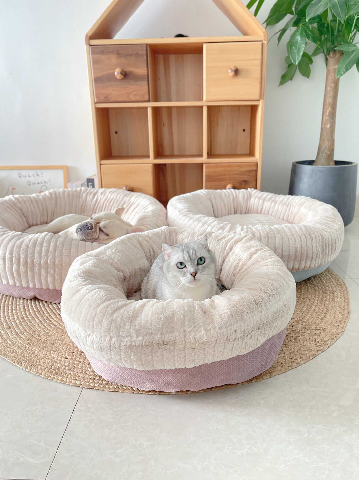 KFX-7994685 Cozy Plush Thickened Round Pet Bed for Cats and Dogs - Soft Velvet Cushion
