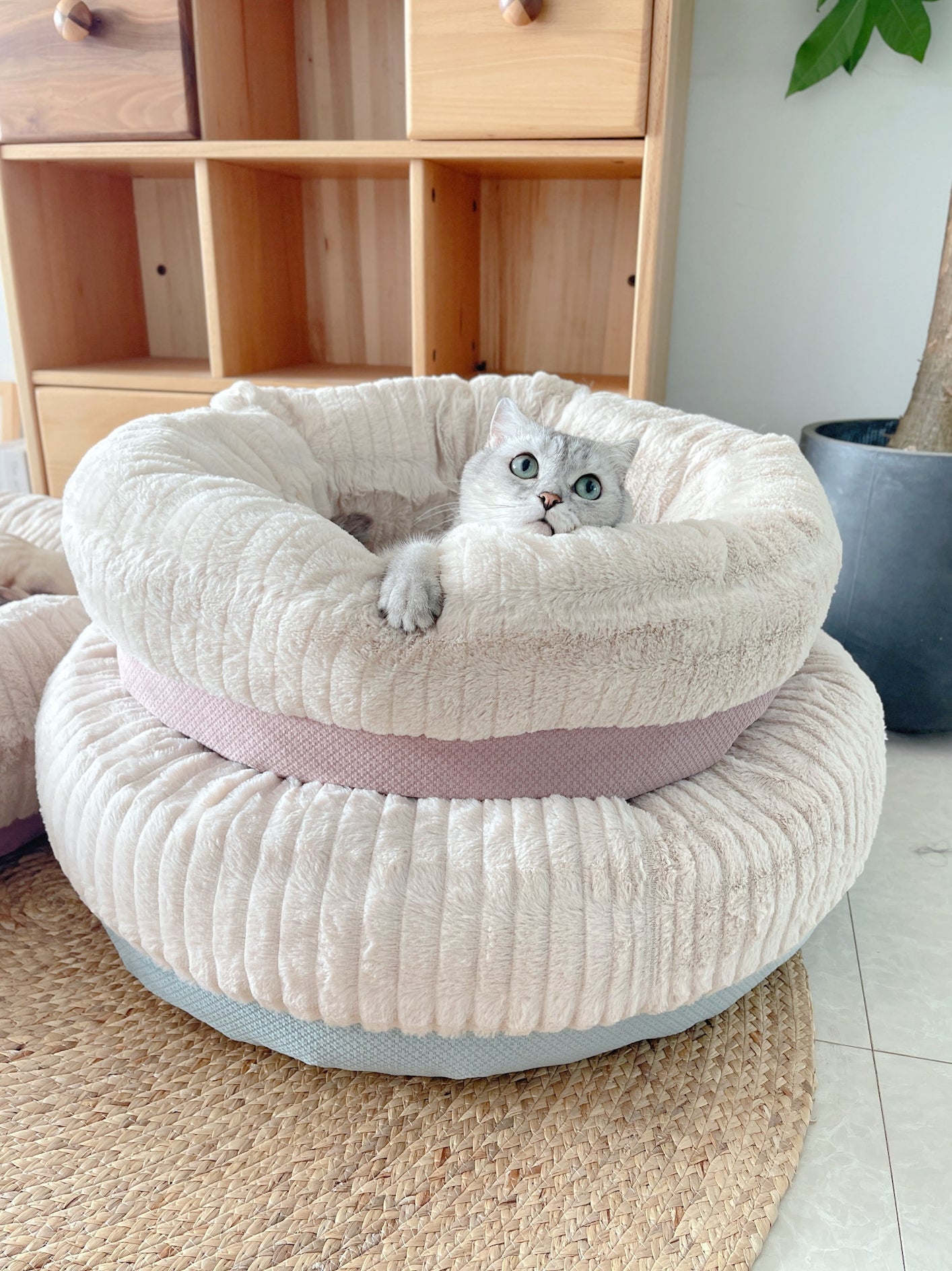 KFX-7994685 Cozy Plush Thickened Round Pet Bed for Cats and Dogs - Soft Velvet Cushion