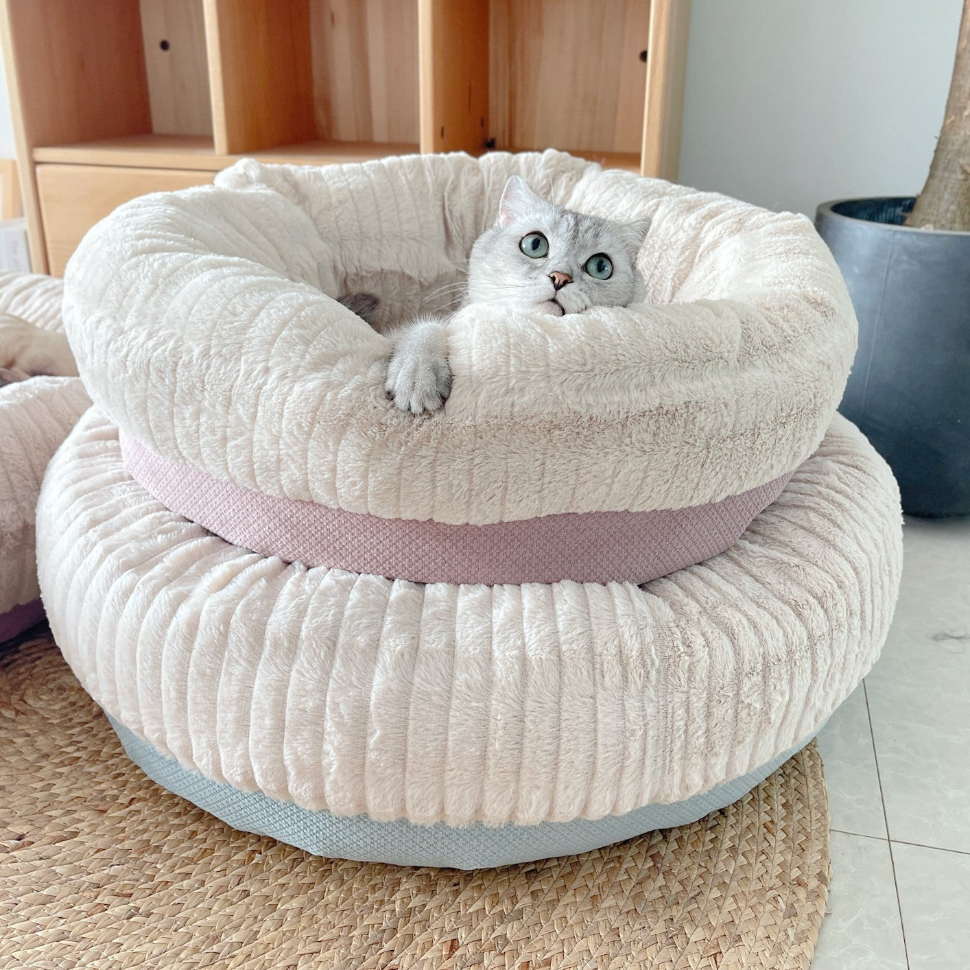KFX-7994685 Cozy Plush Thickened Round Pet Bed for Cats and Dogs - Soft Velvet Cushion