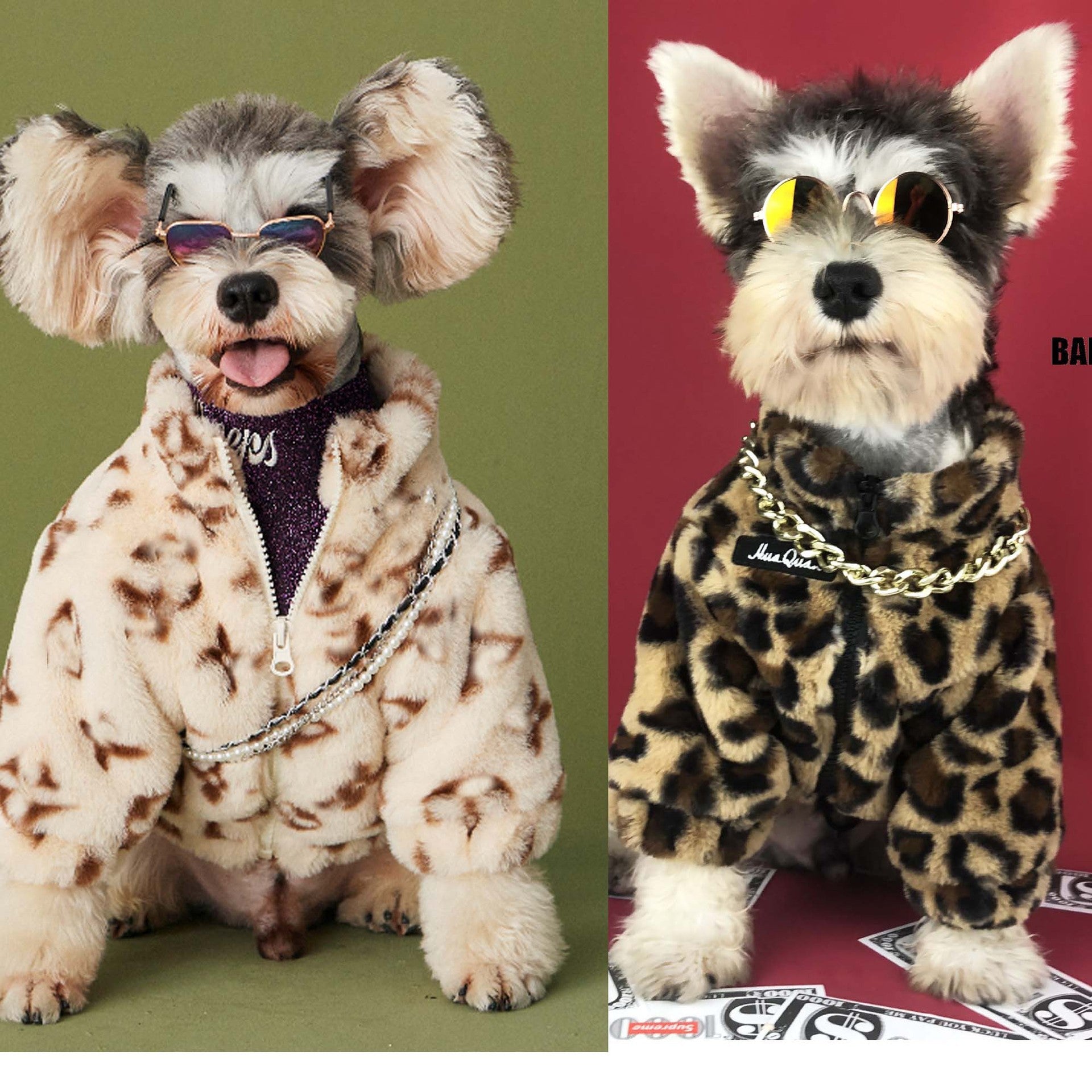 KFX-7996989 Leopard Print Dog Jacket for Spring and Autumn – Thick Polyester Coat for Small Breeds